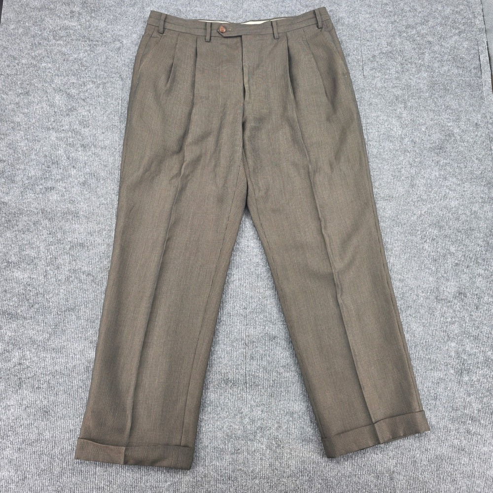 Ralph Lauren Brown Glen Plaid Pleated Cuffed Dress Pants 36x30